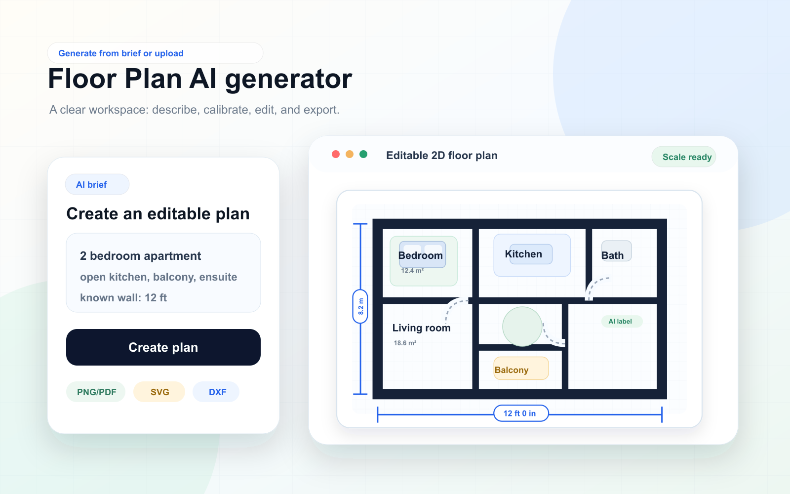 Generated floor plan preview in the workspace