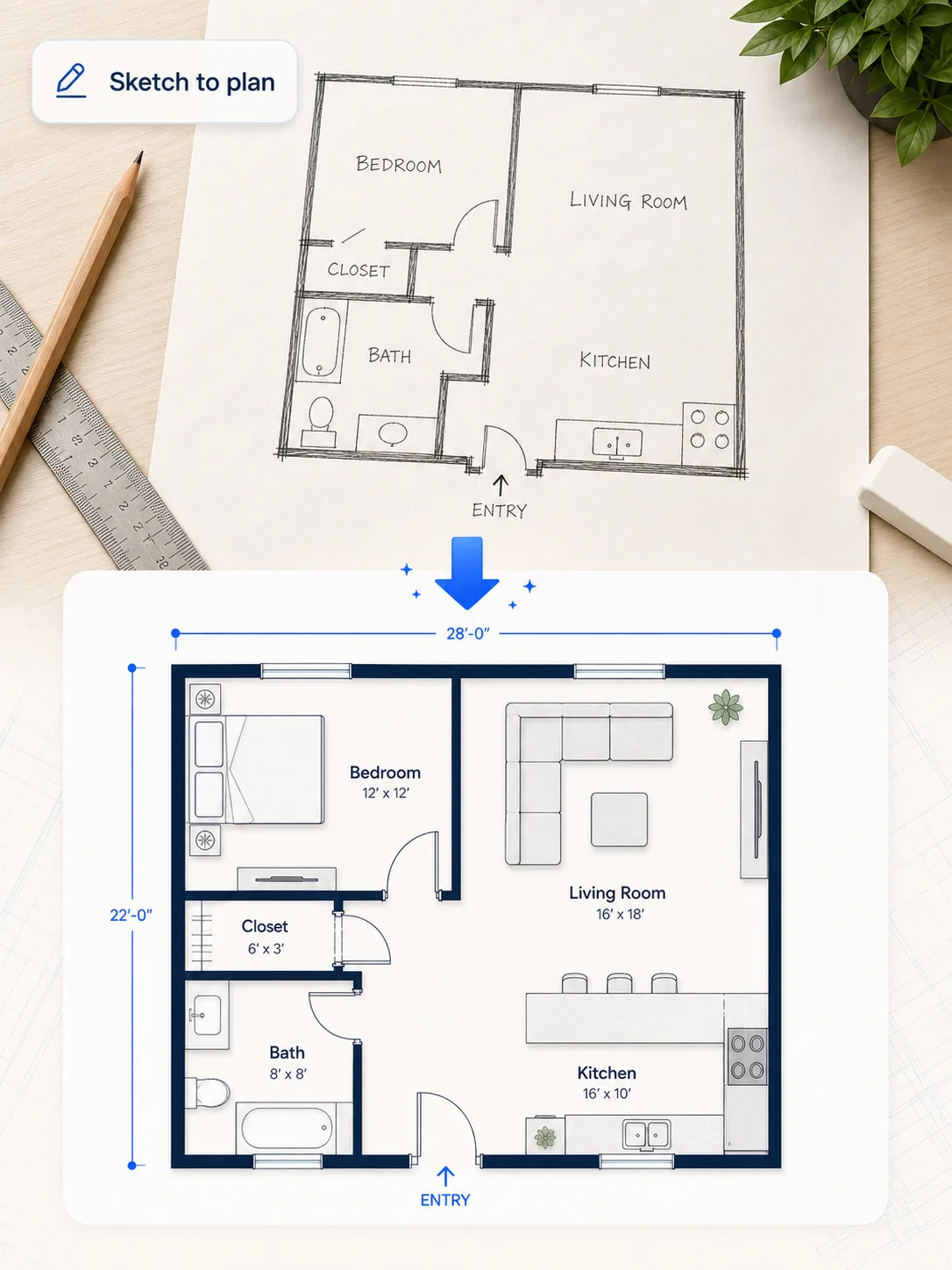 floor plan from sketch feature image turning a hand drawing into a generated plan