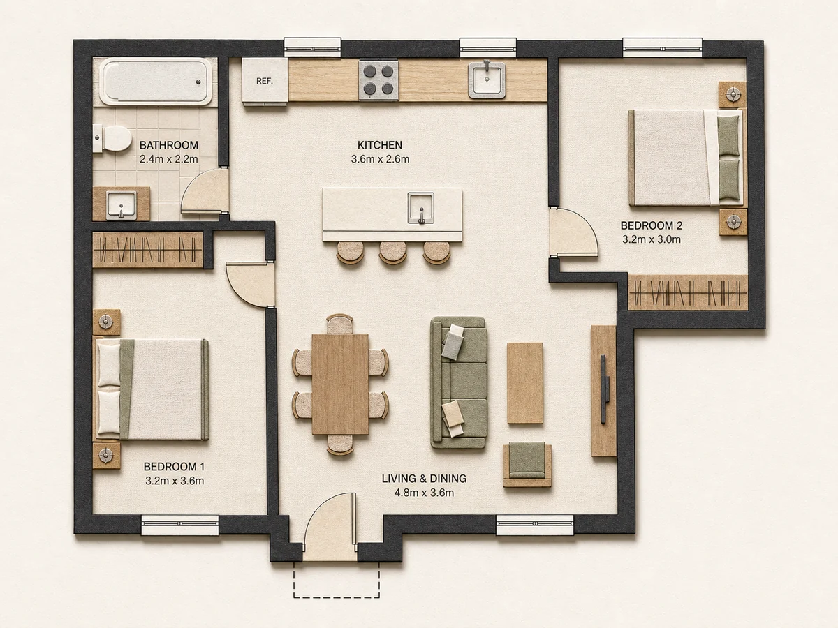 Floor plan material collage style preview