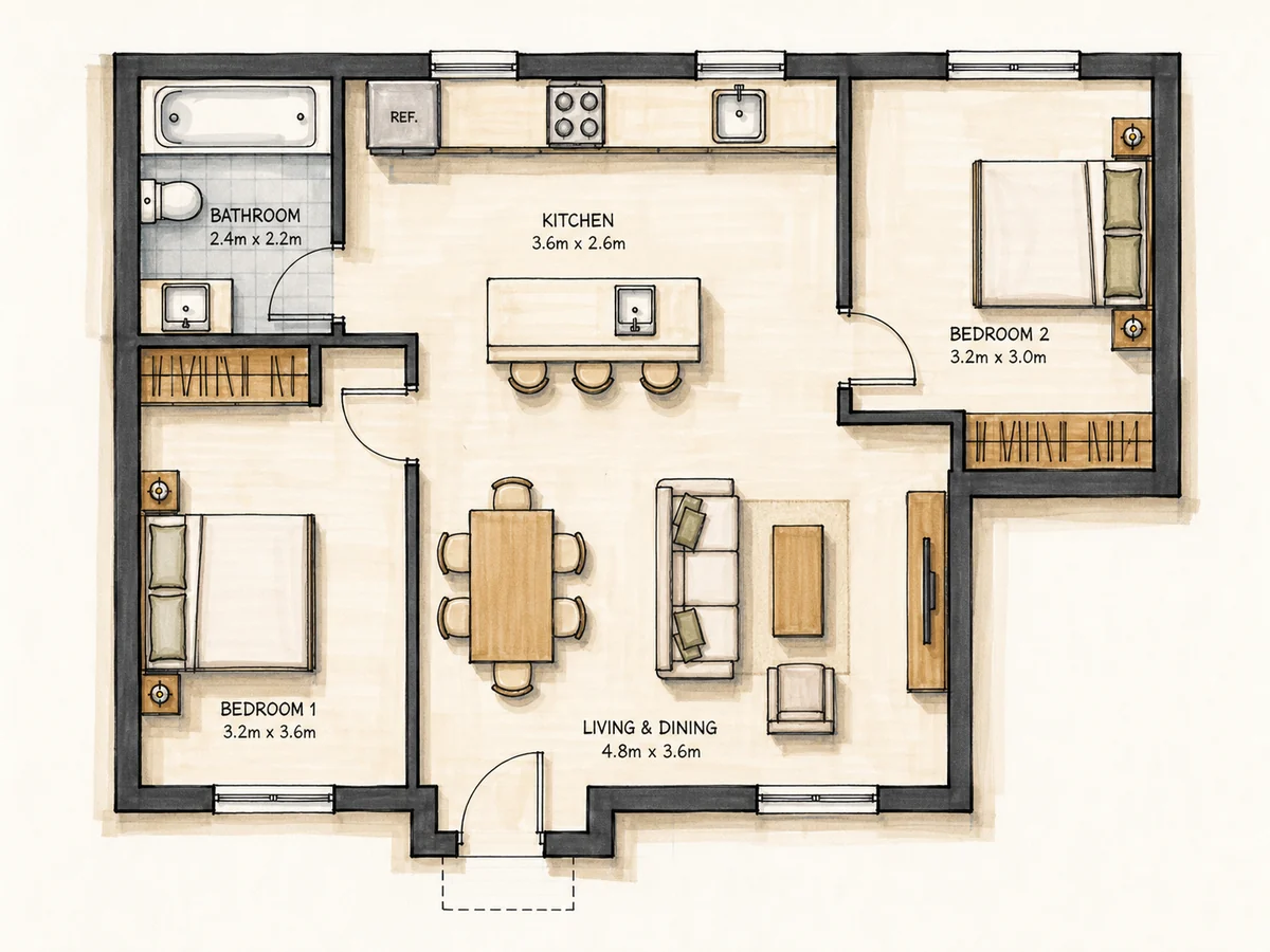 Architect marker-pen floor plan style preview